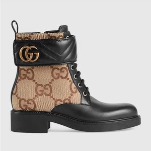 Gucci
Logo-Print Canvas & Leather Combat Boots
